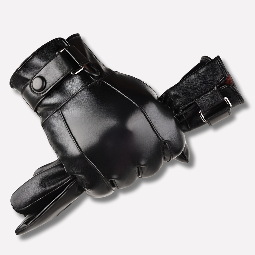 Men's premium black leather winter gloves, insulated for warmth in cold weather, featuring a classic style. Perfect for driving.