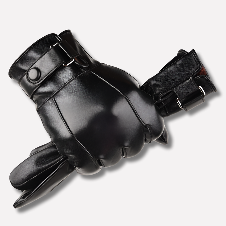 Men's premium black leather winter gloves, insulated for warmth in cold weather, featuring a classic style. Perfect for driving.