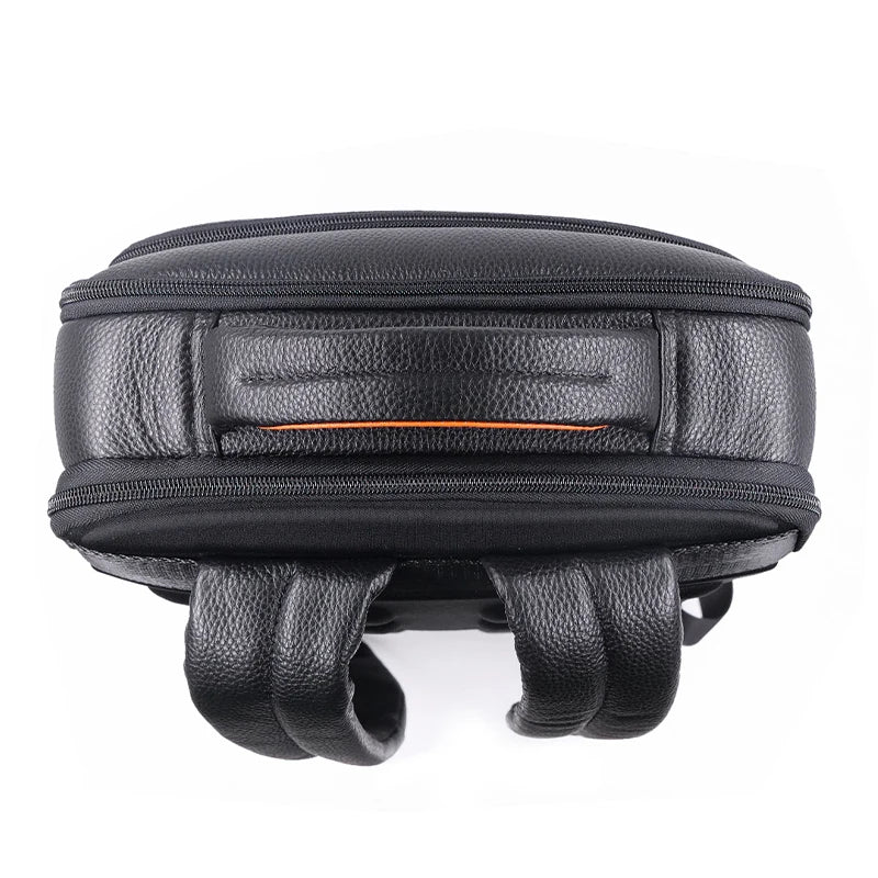 Stylish men's leather anti-theft backpack, perfect for secure daily commute and business travel with fingerprint lock.