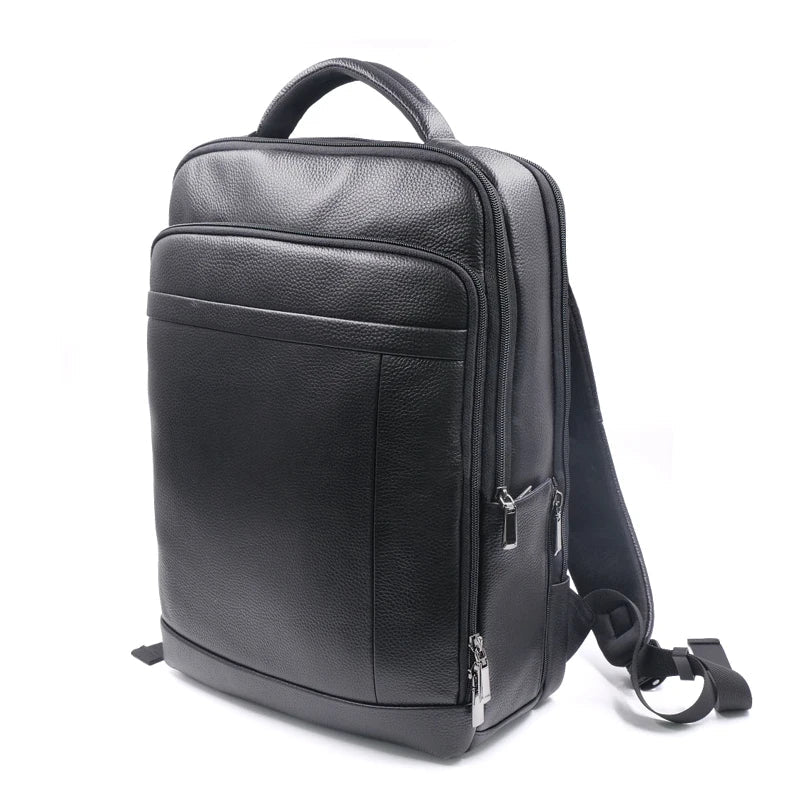 Professional men's leather anti-theft backpack with biometric fingerprint lock for secure work & daily use.