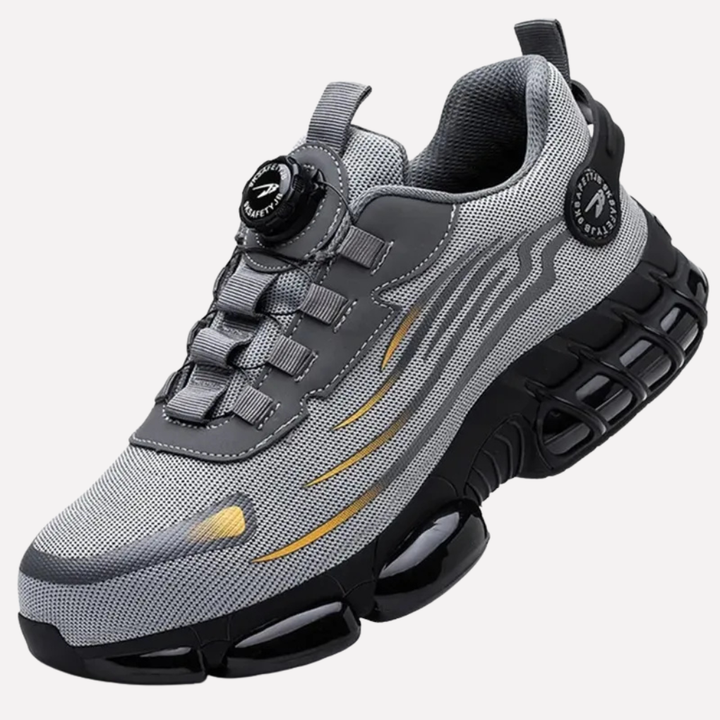 Durable men's puncture-resistant work boots, protective footwear with steel toe for tough industrial work.