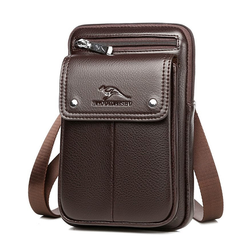 Stylish men's PU leather shoulder bag, perfect for daily carry & organizing essentials.