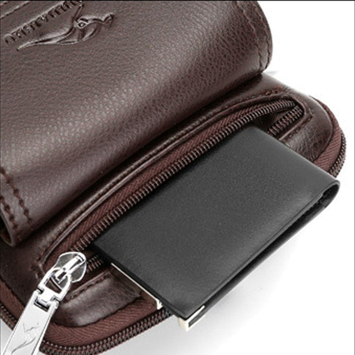 Everyday men's PU leather shoulder bag, secure & compact for essential carry and travel.
