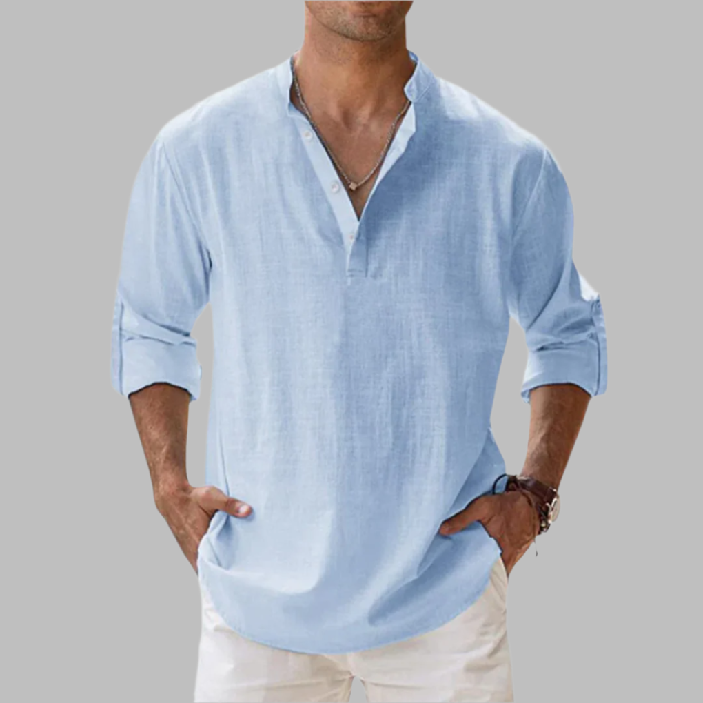 Men's relaxed fit button-down summer shirt for effortless warm-weather style & vacation wear.