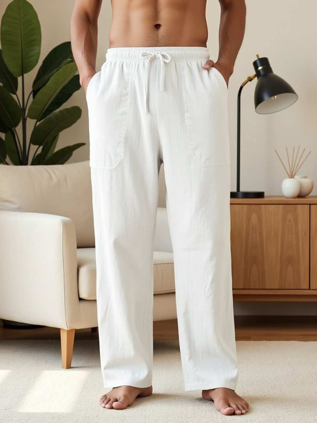 Casual men's drawstring pants, ideal for resort wear, beach vacations, or comfortable summer outfits.