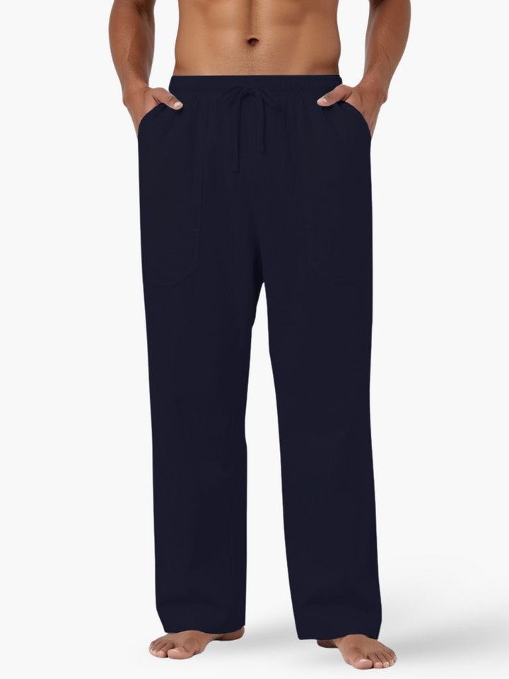 Stylish men's relaxed fit drawstring pants, perfect for a comfortable, casual, and easygoing summer look.