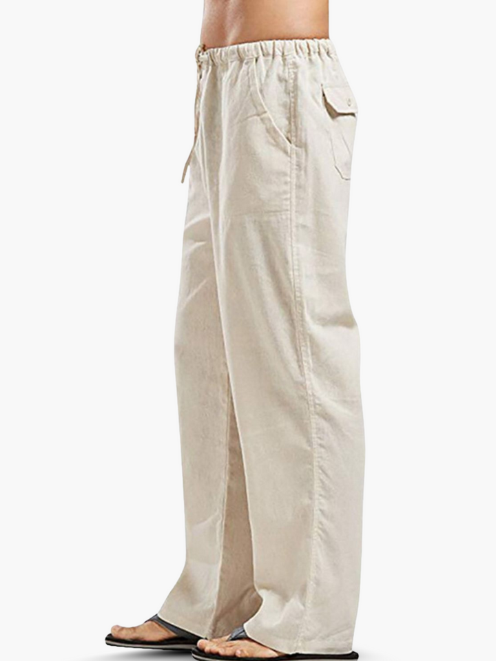 Soft men's relaxed fit drawstring pants, great for summer, travel, or comfortable home wear.