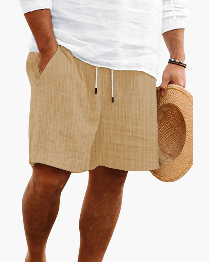 Super comfortable men's drawstring shorts, relaxed fit, great for warm weather & leisure.