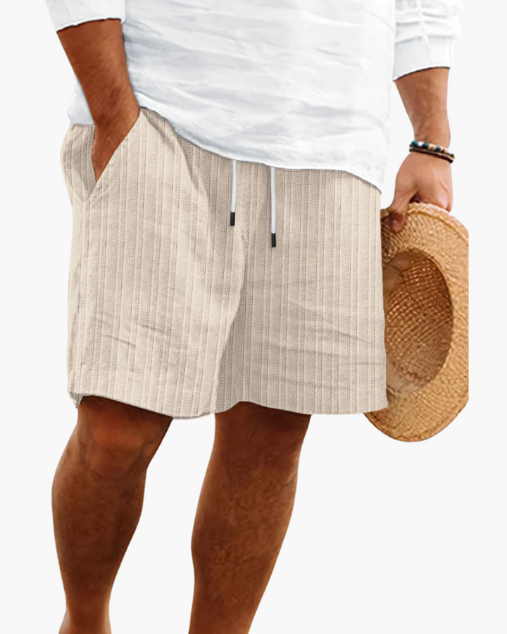 Men's summer relaxed fit shorts with drawstring for everyday casual style.