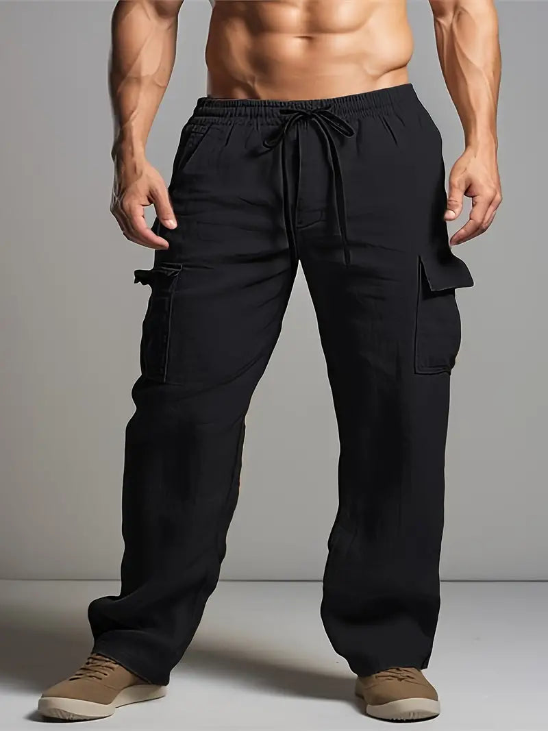 Men's relaxed fit summer trousers, lightweight casual suit pants for smart casual and work wear. Comfortable fashion.