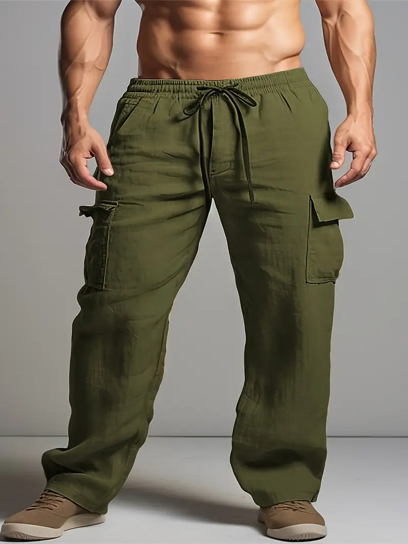 Smart casual men's relaxed fit trousers, lightweight summer pants. Versatile suit pants for office, events, or daily wear.