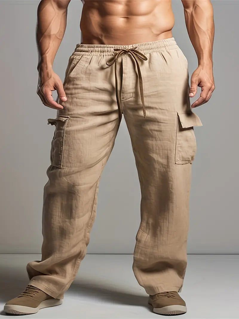 Men's casual summer suit pants, relaxed fit & lightweight for warm weather comfort. Ideal for smart work or event fashion.