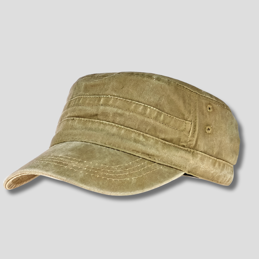 Dark green men's retro army beanie, a classic military style hat offering warmth and autumn fashion.