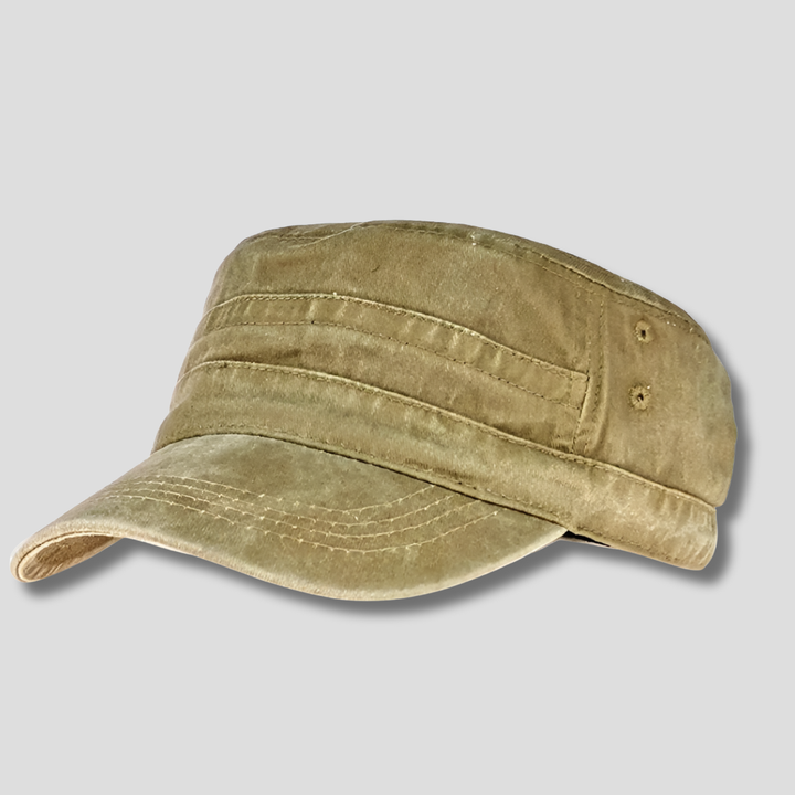 Dark green men's retro army beanie, a classic military style hat offering warmth and autumn fashion.