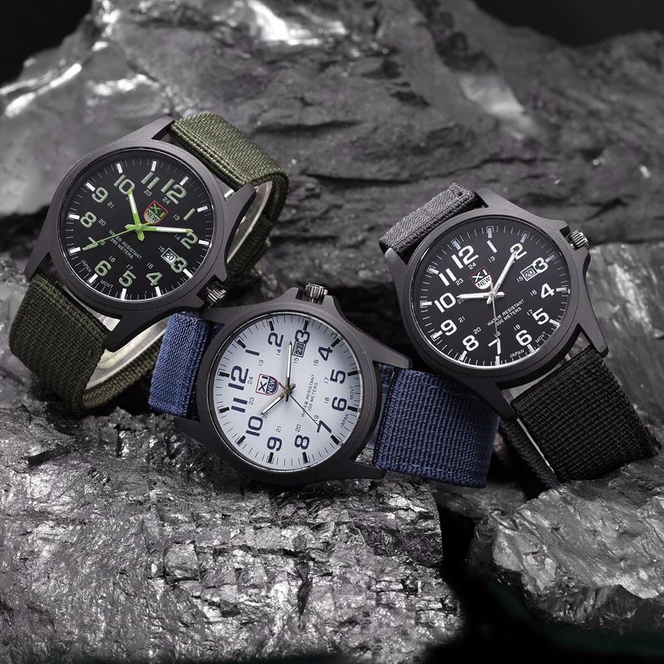 Men's robust military-style watch with illuminated dial, quartz movement, and durable design for tactical use.