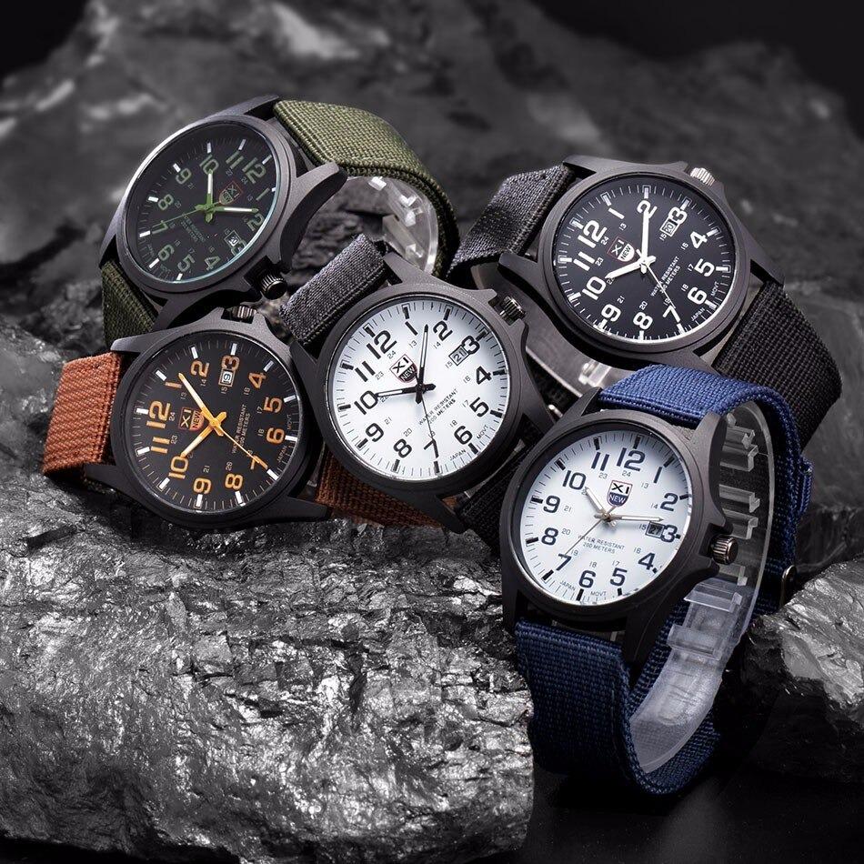 Rugged men's outdoor watch featuring a water-resistant stainless steel case and tough nylon strap, ideal for adventure.