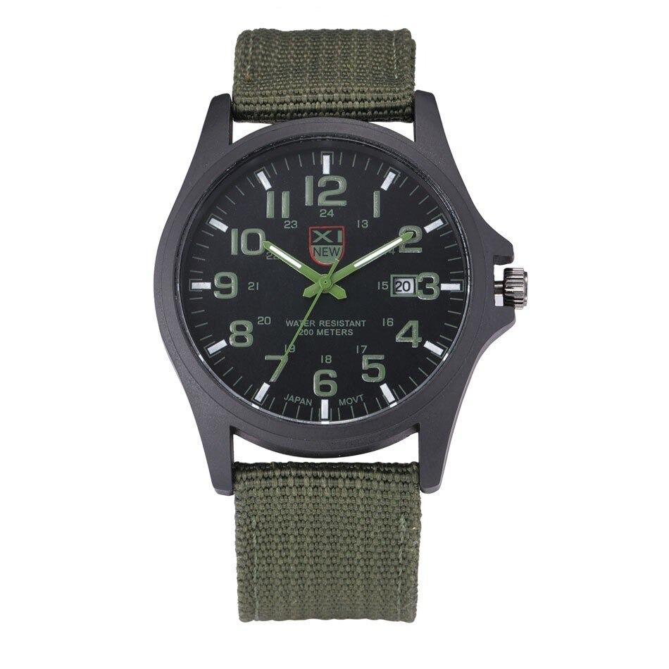Adventure-ready men's watch, water-resistant with a sturdy stainless steel body and comfortable, rugged nylon strap.