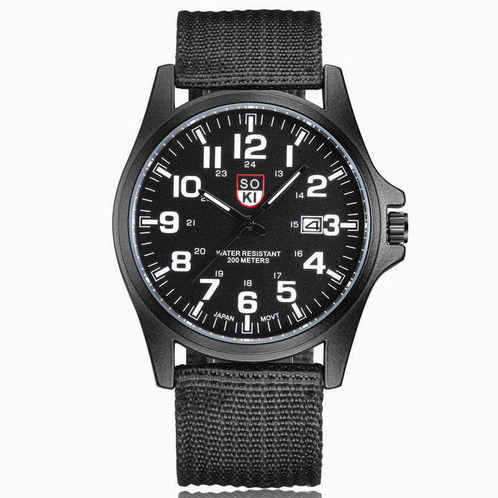 High-performance men's rugged watch with an illuminated dial, durable stainless steel case, and water-resistant features.