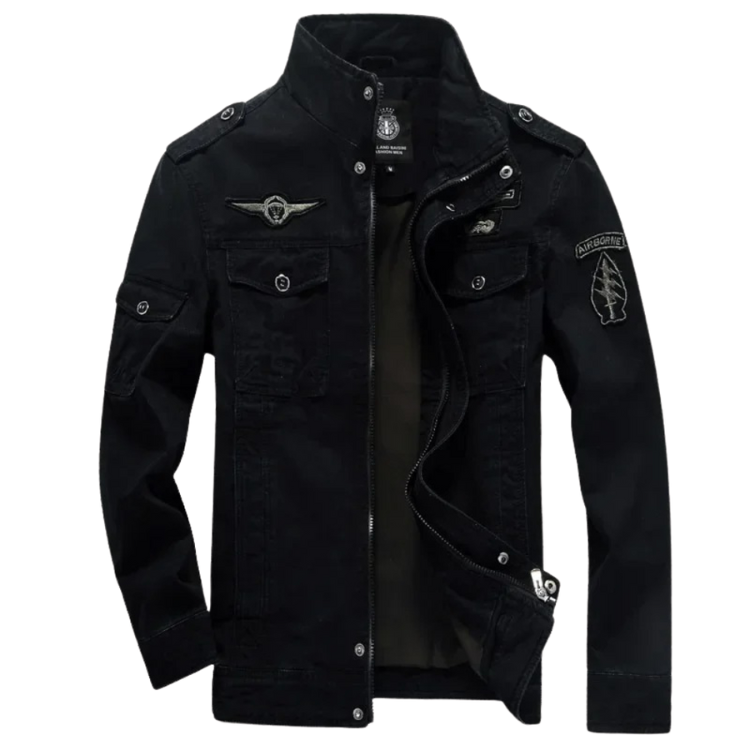 Stylish men's military jacket featuring multiple pockets & durable fabric. Great for everyday casual fashion.