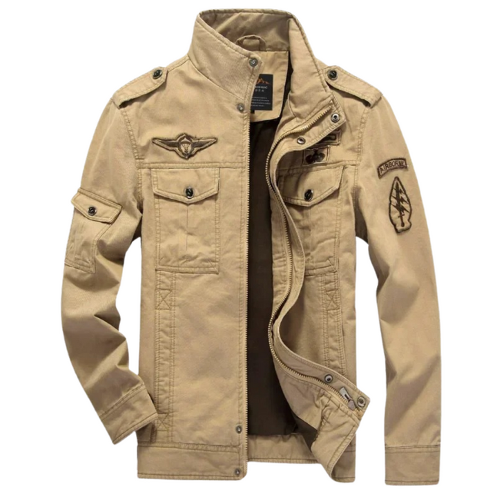 New men's mid-season jacket, a versatile military-style outerwear. Perfect rugged casual wear for men.