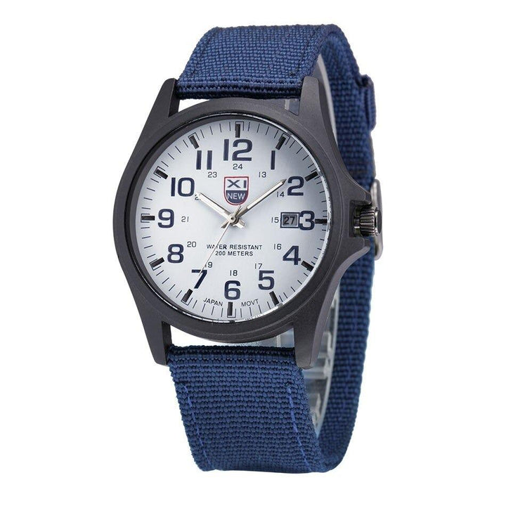 Military-style men's tactical watch, water-resistant with a sturdy silicone strap, ideal for outdoor adventure gear.