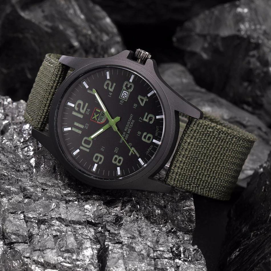 Stainless steel men's rugged watch with black silicone strap. A tactical outdoor timepiece for active adventure.