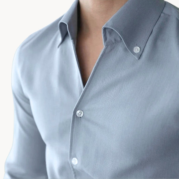 Versatile men's tight long sleeve dress shirt, perfect for modern business casual or formal fashion.