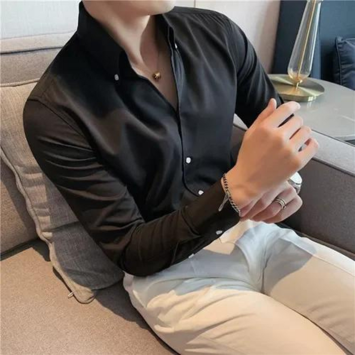 Men's long sleeve tight shirt, slim fit design offering a modern, comfortable, and sharp look.