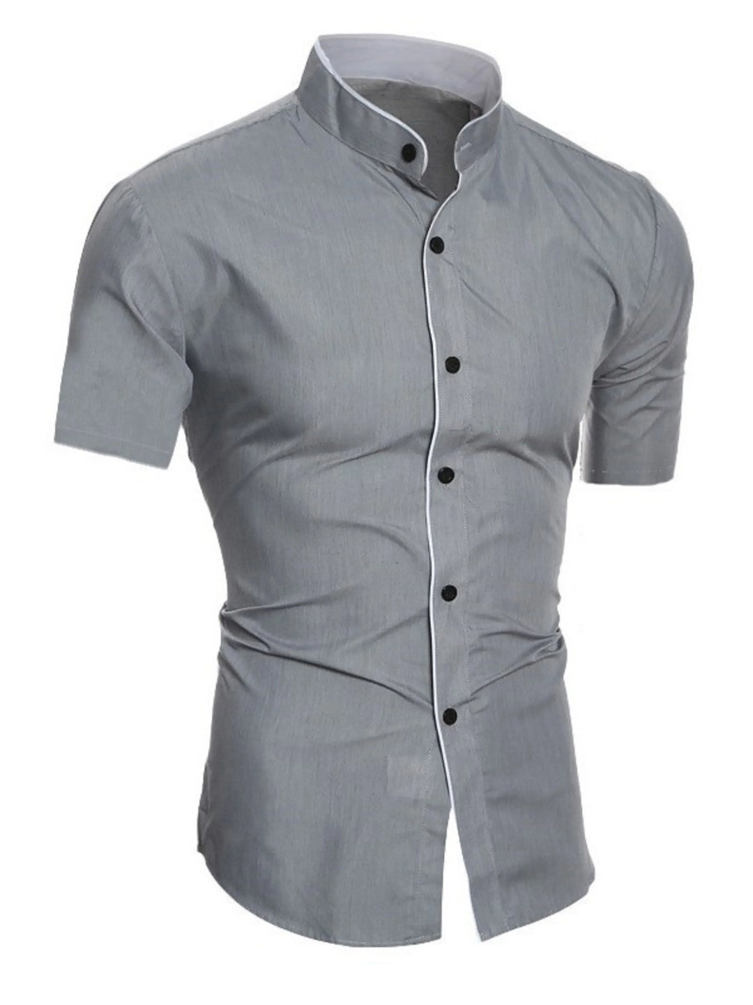 Modern men's tailored slim fit short sleeve button-up shirt, ideal for a sleek casual look.