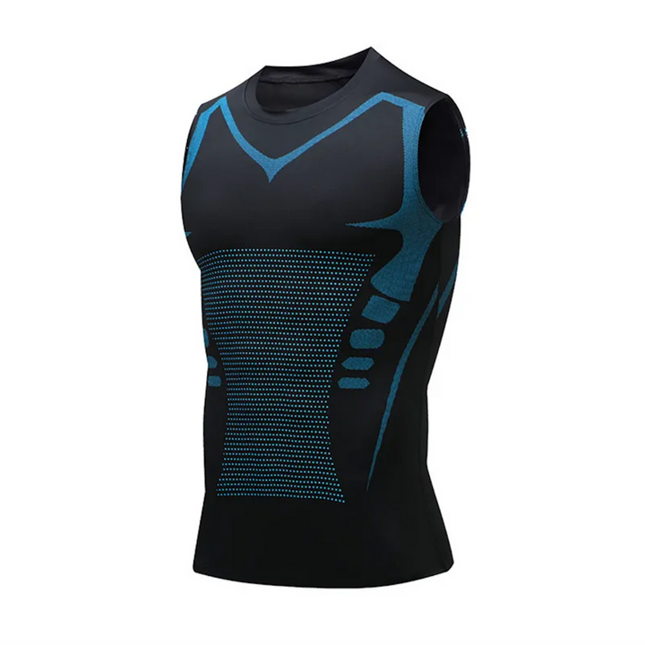 Comfortable men's slimming vest with seamless compression for chest, core, and posture improvement.