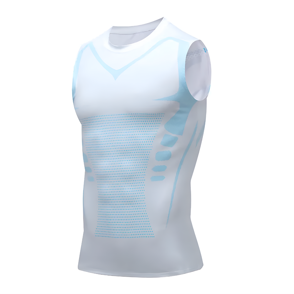 Discreet black men's compression vest, seamless for slimming and strong core support.
