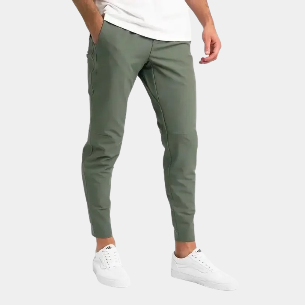 Versatile men's stretch pants. Ideal for casual wear, travel, and active outdoor adventures. Flexible & comfy.
