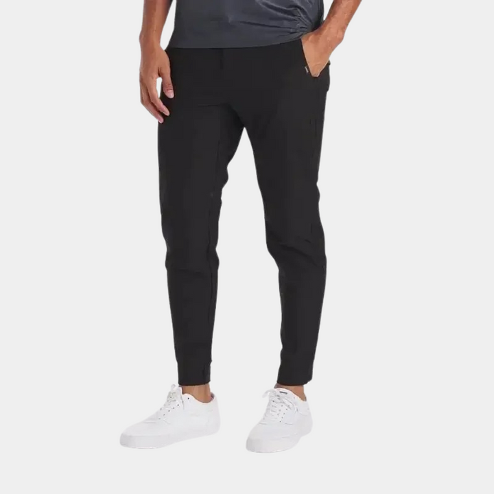 Durable men's stretch pants for activewear. Great for hiking, travel, and casual outings. Flexible & weather-ready.