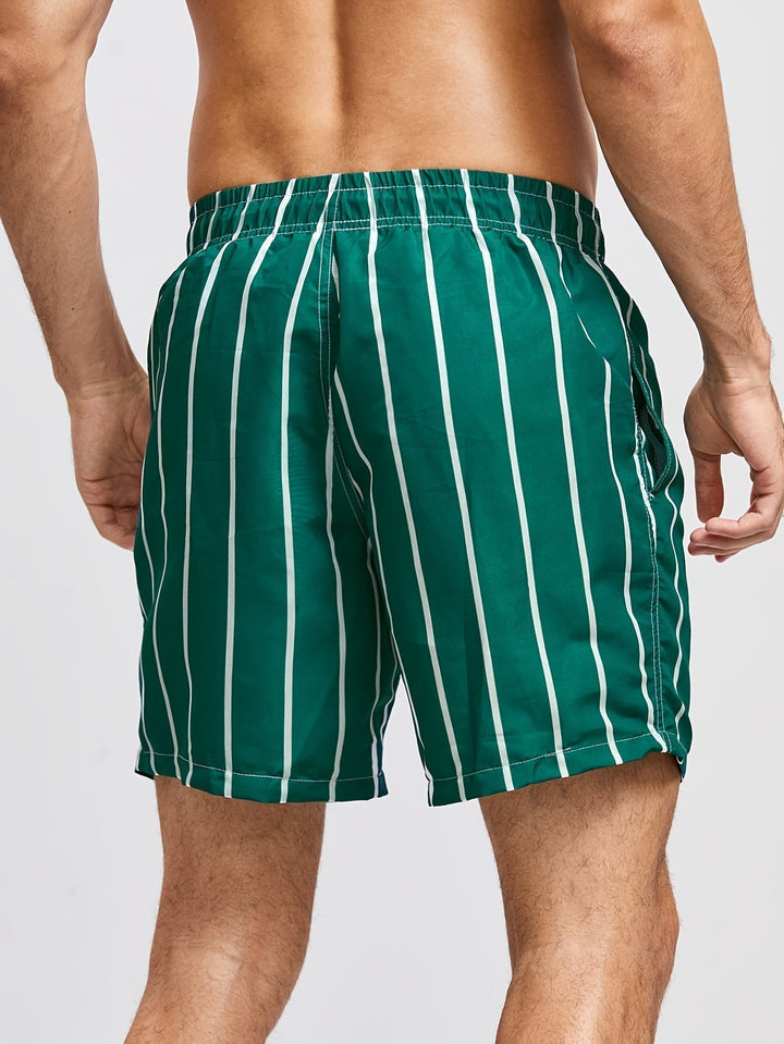 Classic striped men's swim shorts, featuring an adjustable waist & practical side pockets.