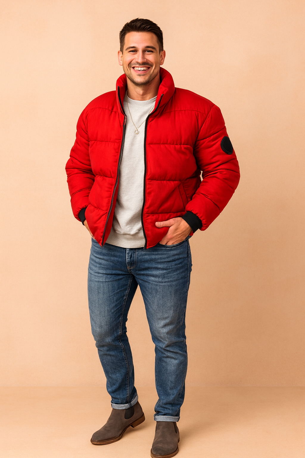 Comfortable men's insulated winter coat, a modern puffer jacket for cold weather, suitable for outdoor & urban style.