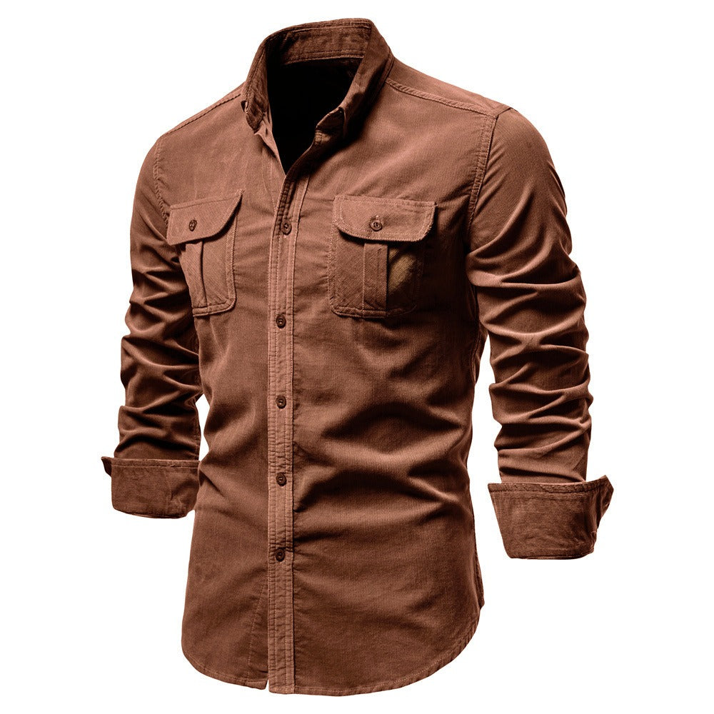 Men's long-sleeve button-down shirt, a stylish and versatile top with chest pockets for any casual occasion.