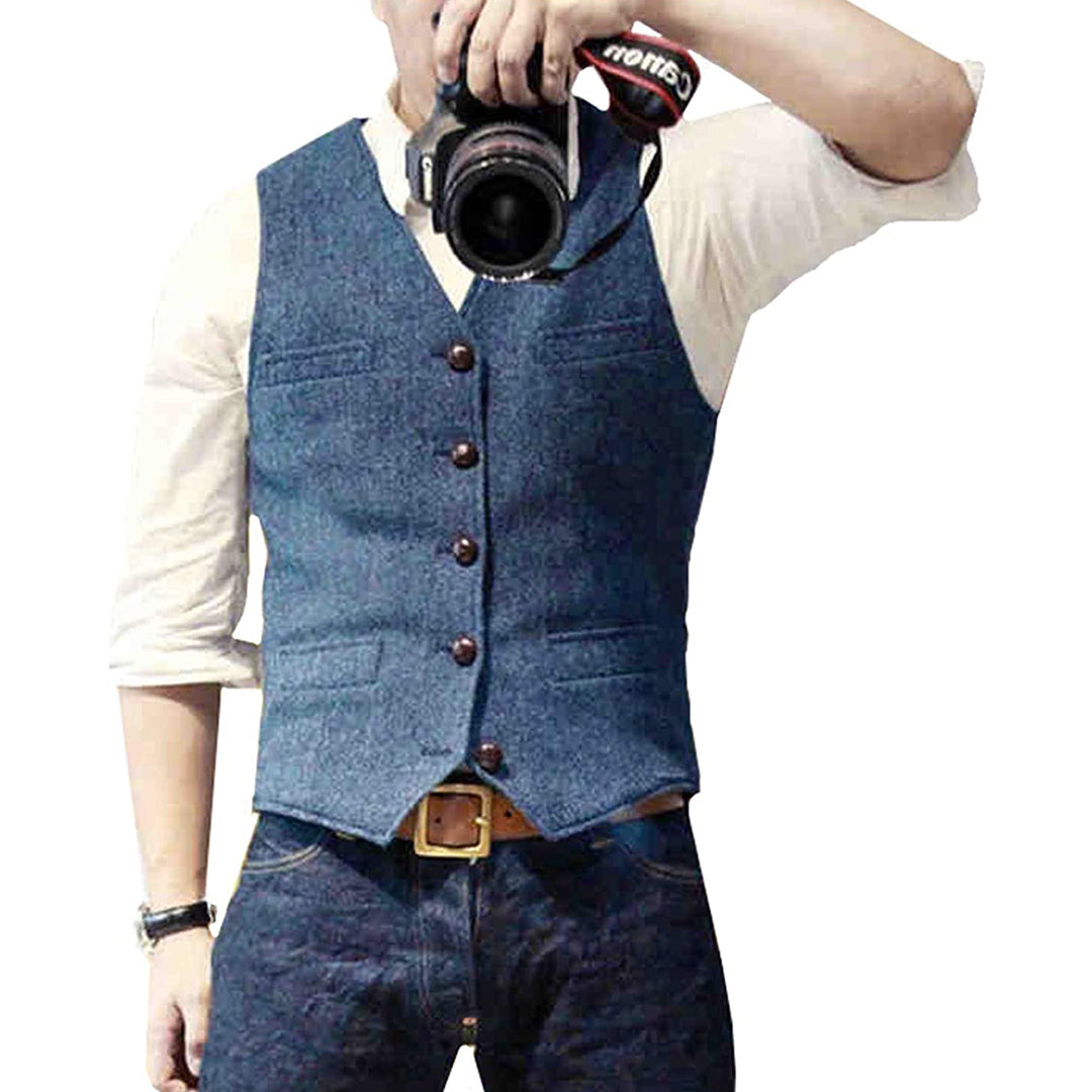 Men's stylish Mason denim vest for effortless cool & versatile casual layering. Perfect outerwear.