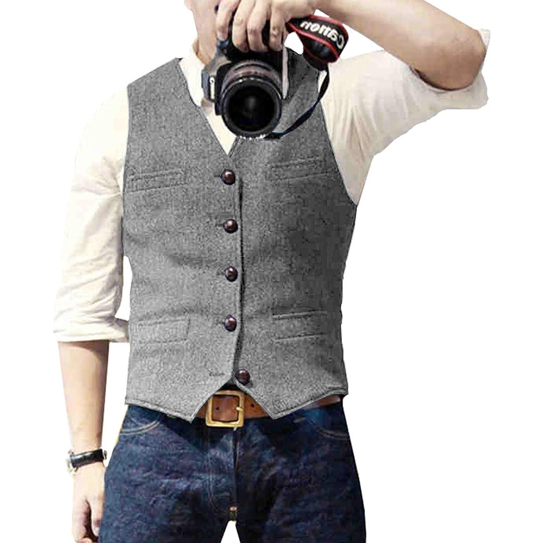 Versatile men's denim vest, Mason, ideal for layering over shirts, enhancing any casual men's outfit.