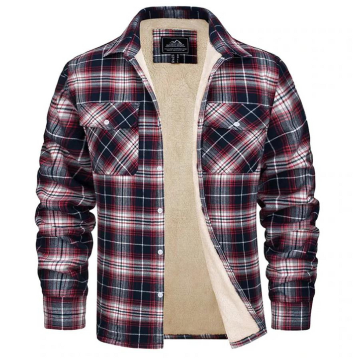 Classic men's plaid winter jacket, thick and warm for ultimate cold weather comfort & style.