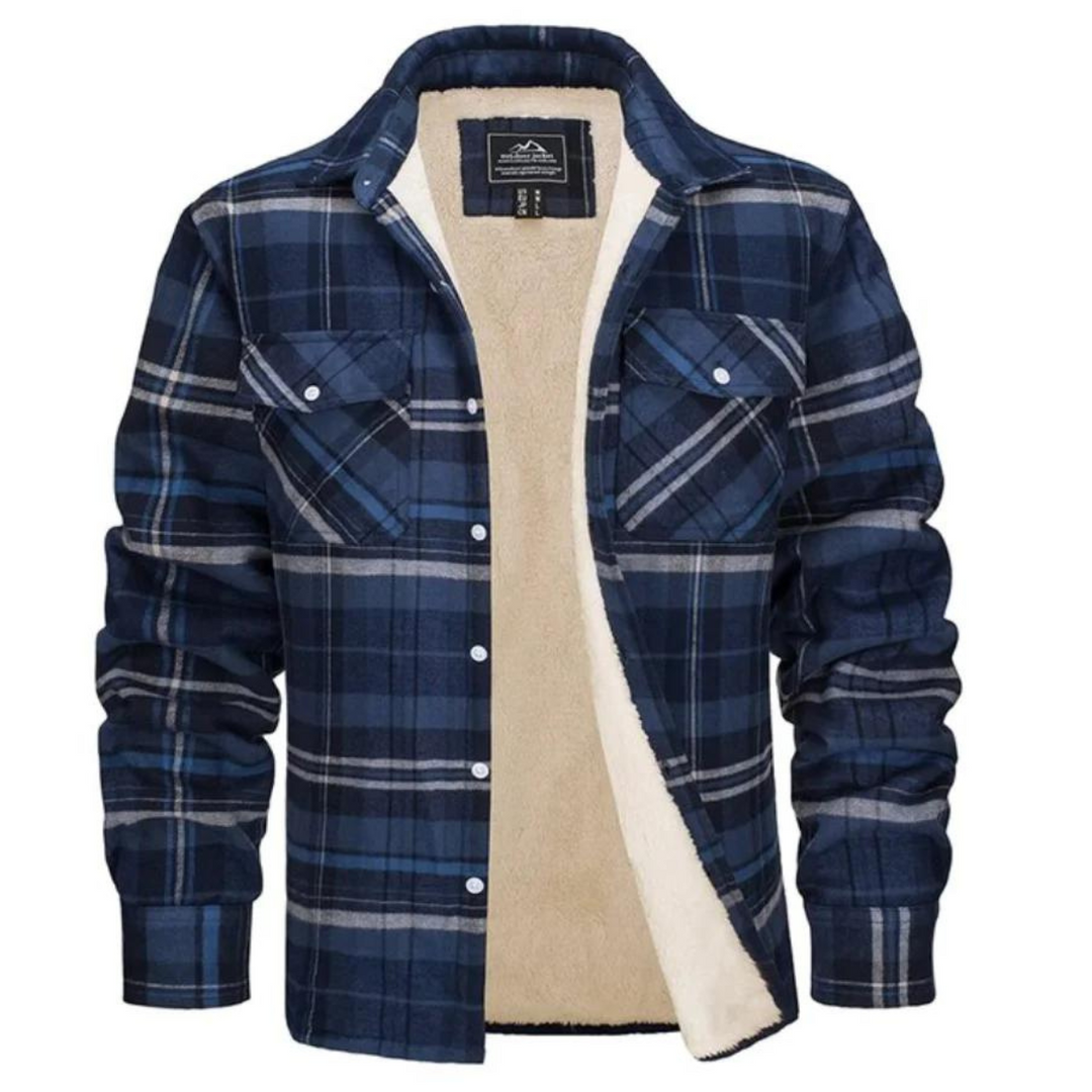 New men's warm plaid winter jacket, stylish and practical outerwear for cold weather fashion.