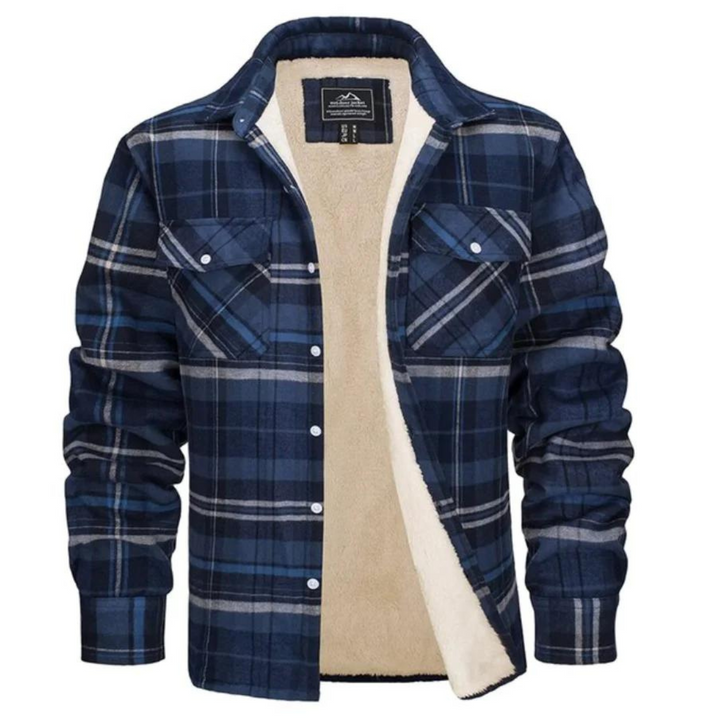 New men's warm plaid winter jacket, stylish and practical outerwear for cold weather fashion.