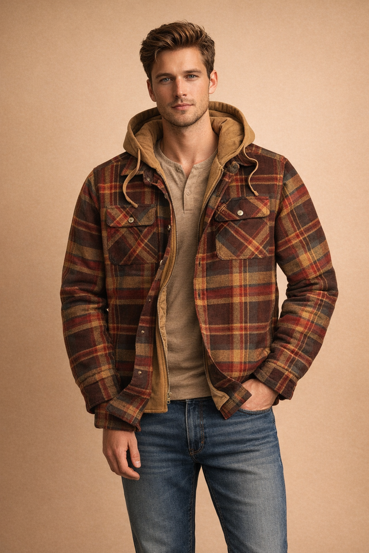 Stylish men's casual hooded jacket, ideal versatile outerwear for everyday fashion and comfort.