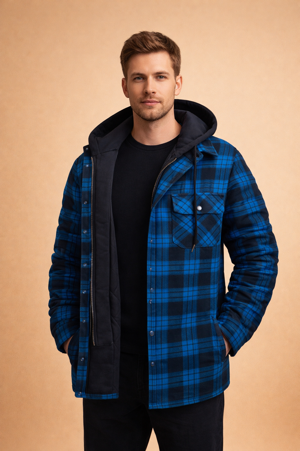Smart casual men's hooded jacket, great versatile outerwear for comfortable everyday style.