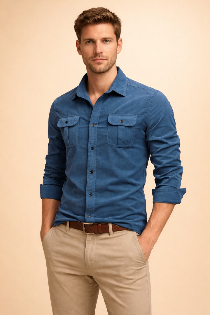 Back view of a men's versatile casual button-up shirt, showcasing the modern fit for comfortable all-day wear.