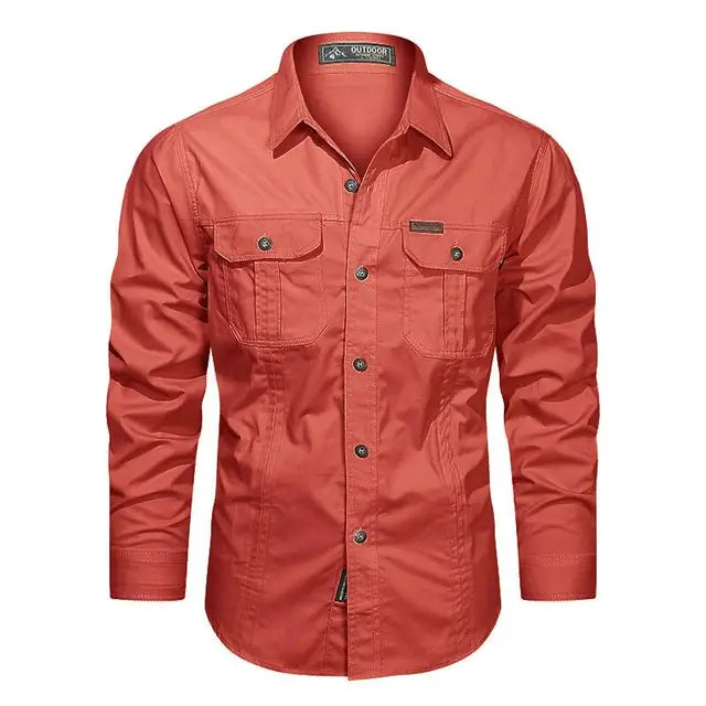 Men's versatile long sleeve cargo shirt with utility pockets for rugged, everyday casual wear.