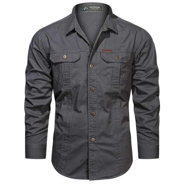 Men's Senn long sleeve cargo shirt, a versatile button-up with utility pockets for rugged casual and outdoor style.