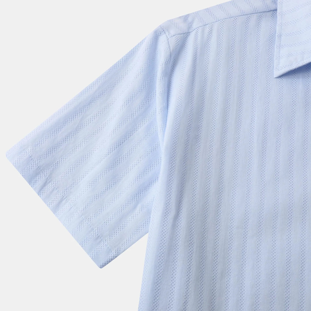 Black men's smart casual short sleeve button-down shirt. Versatile for modern fashion.