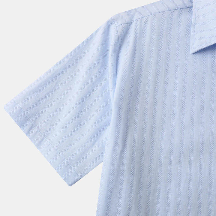 Black men's smart casual short sleeve button-down shirt. Versatile for modern fashion.