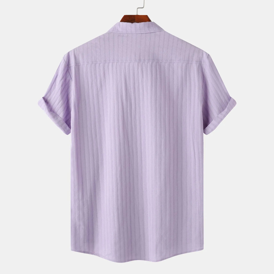 White men's short sleeve button-down shirt. Perfect for smart casual summer fashion.
