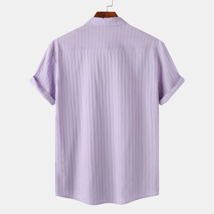 White men's short sleeve button-down shirt. Perfect for smart casual summer fashion.